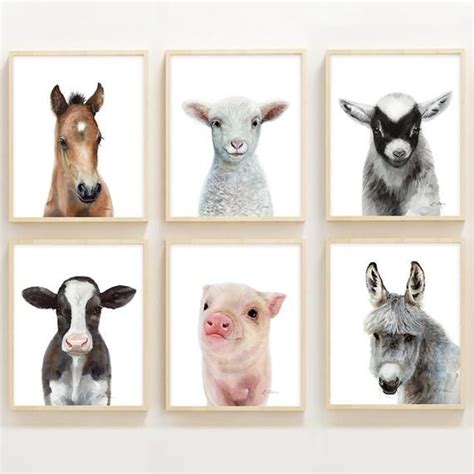 6 Baby Farm Animal Prints, Mix & Match, Watercolor Nursery Wall Decor, Foal, Lamb Print, Goat ...