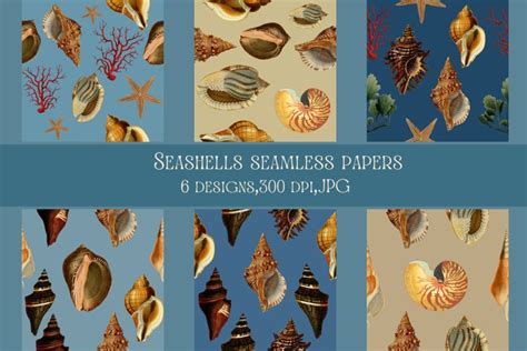 Seashells Repeat Seamless Pattern Digital Papers