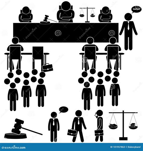 Judicial Background With Judge And Lawyer Stick Figure Cartoon Vector