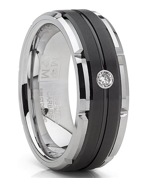 Men Mens Tungsten Carbide Wedding Ring 8mm Black Faceted Band Comfort