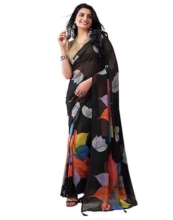 Buy Siril Women S Georgette Printed Ready To Wear Saree With Unstitched