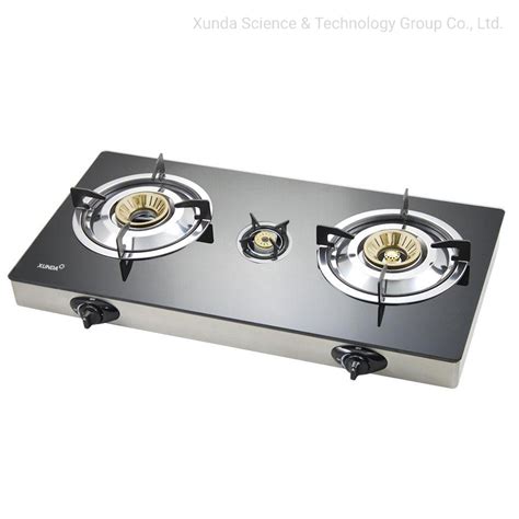 Xunda Table Top Gas Cooking Stove 3 Burners Glass Panel High Efficiency