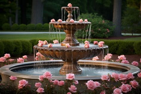 Mesmerizing Rose Garden Fountain. Generate Ai Stock Image - Image of ...