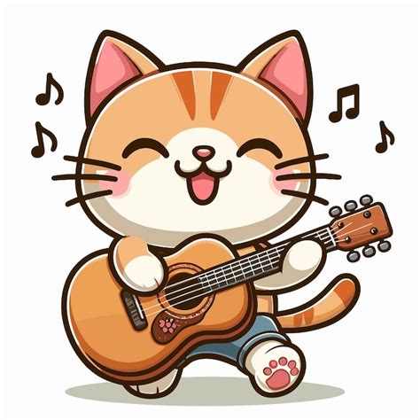 Gato Lindo Tocando La Guitarra Vector De Dibujos Animados Sobre Fondo