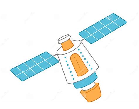 Orange Blue Satellite With Wings And Solar Batteries Cartoon Vector