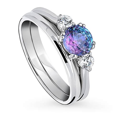 BERRICLE Sterling Silver 3 Stone Wedding Engagement Rings Purple Aqua