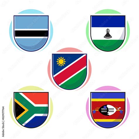 South African Countries Flags Flat Cartoon Vector Element Design