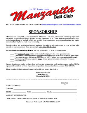 Fillable Online SPONSORSHIP Cdn1 Sportngin Fax Email Print