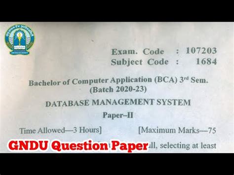 Gndu Bca Rd Semester Database Management System Question Paper Bca