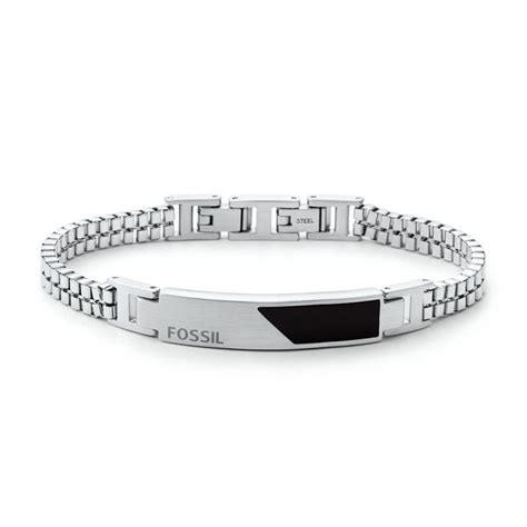 Bracelet Homme Fossil Cha Ne Dress Dive Acier Argent Et Onyx