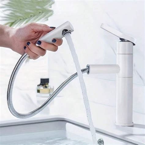 Full Copper Pull Out Hot Cold Water Faucet For Bathroom Vanity Sink High Mount Tall Faucet