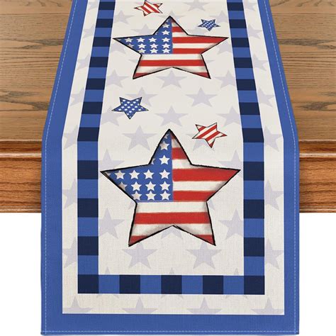 SDJMa Patriotic 4th Of July Table Runner Memorial Day American Flag