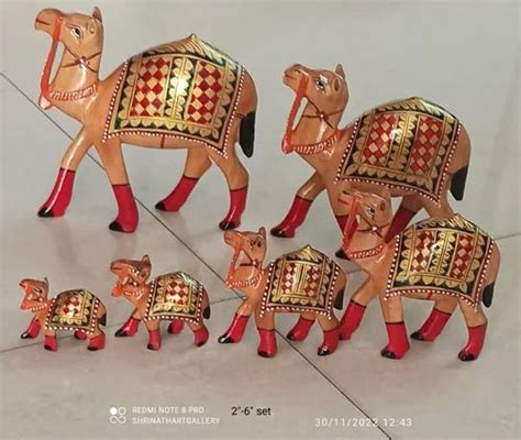 Natural Wood Shrinath Art Gallery Wooden Painted Camel Set For Party