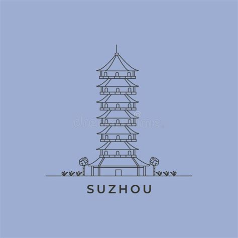 Ancient Pagoda In Suzhou Line Art Logo Vector Symbol Illustration