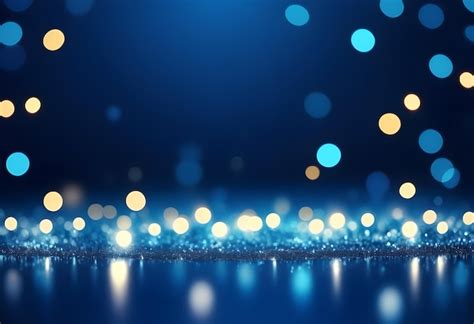 Blue Festive Christmas Elegant Abstract Background With Bokeh Lights