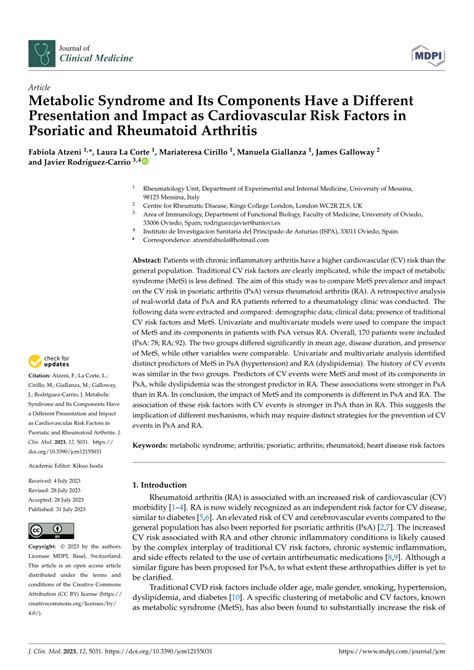 Pdf Metabolic Syndrome And Its Components Have A Different Presentation And Impact As