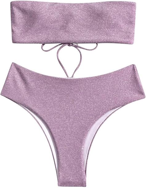 Sexy Swimsuit Lady Tube Top Shiny Glitter Bikini Set Women Solid Color Bikini Swimwear Push Up