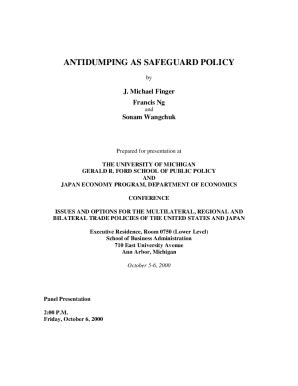 Fillable Online Fordschool Umich Antidumping As Safeguard Policy Fax