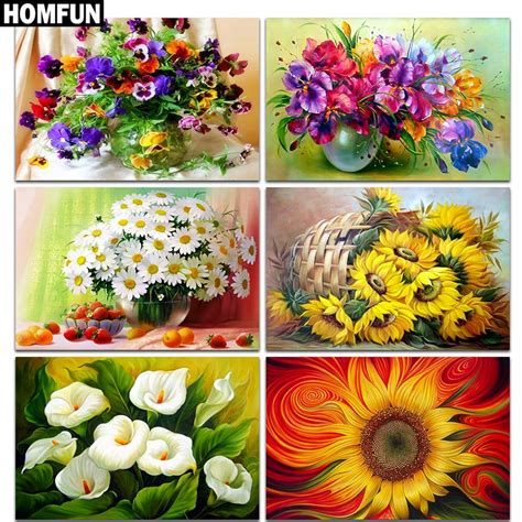 Homfun Quadrado Completobroca Redonda 5d Diy Pintura Diamante Flores Coloridas 3d Bordado