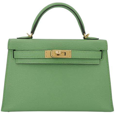 Herm S Mini Kelly Ii Crossbody Bag In Vert Criquet Chevre Leather With