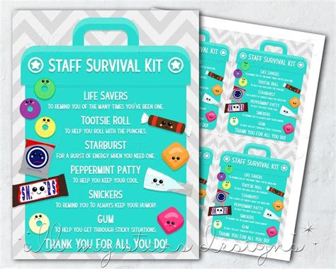 Printable Staff Survival Kit Tag Instant Download Staff Appreciation