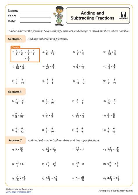 Adding And Subtracting Fractions Worksheet Pdf Printable Number