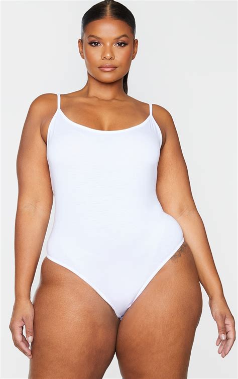 Plus Basic White Bodysuit Plus Size Prettylittlething Aus