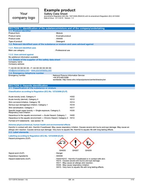 Example Sds Pdf Toxicity Dangerous Goods