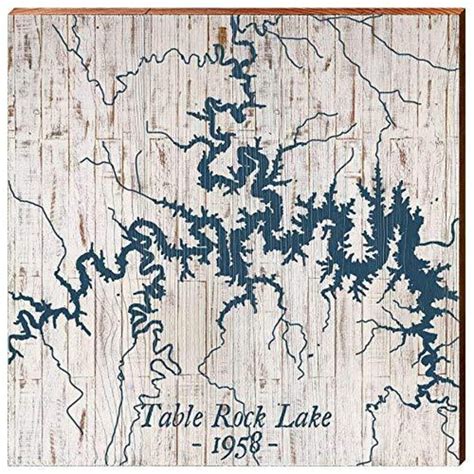 Table Rock Lake Shabby Map Home Decor Art Print On Real Wood Etsy