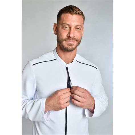 Chaqueta Laboral Hombre Microfibra Blanca Con Vivo Tejano Dyneke