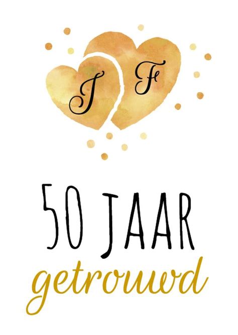 Vrolijke Uitnodiging Voor Een 50 Jarig Jubileum Met Aquarel Hartjes In