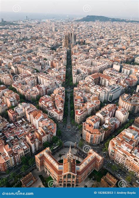 Barcelona Street Aerial View With Beautiful Patterns Stock Image