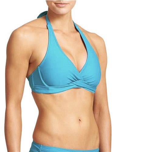 ATHLETA Tara Halter Bikini Top Swimsuit Bora Blue Tur Gem