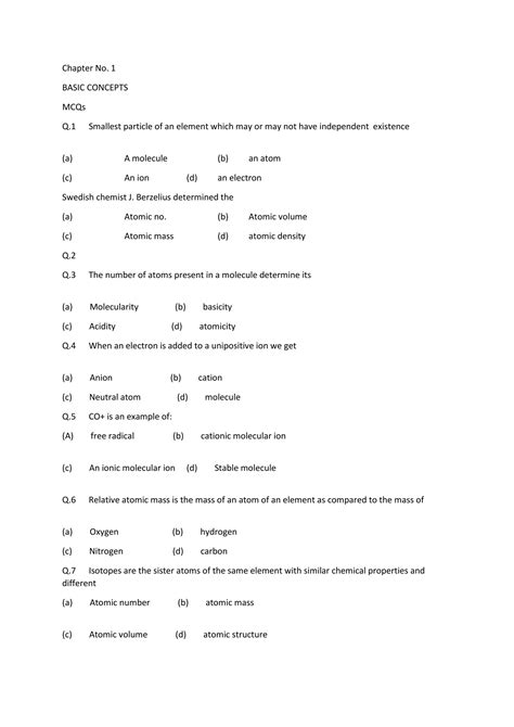 Chemistry Mock Test Pdf