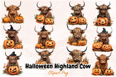 Halloween Highland Cow Clipart Bundle Graphic By Graftify Creative