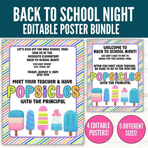 Editable Popsicles With The Principal Back To School Night Back To