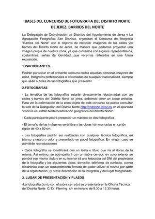 Bases Del Concurso De Fotografia Del Distrito Norte De Jerez Pdf