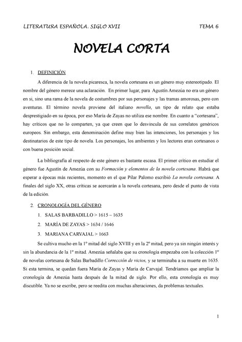 Tema 6 Novela Corta Novela Corta 1 DefiniciÓn A Diferencia De La