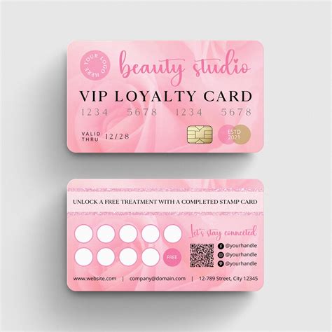 Pink Rose Beauty Salon Loyalty Card Template: Editable Rewards (digital