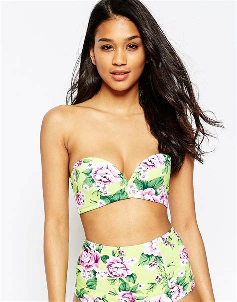 Asos Fuller Bust Exclusive Rose Floral Print Sweetheart Bikini Top Dd G