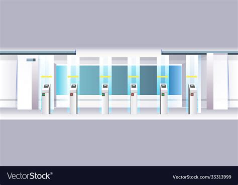 Modern turnstile in subway with signs for social Vector Image