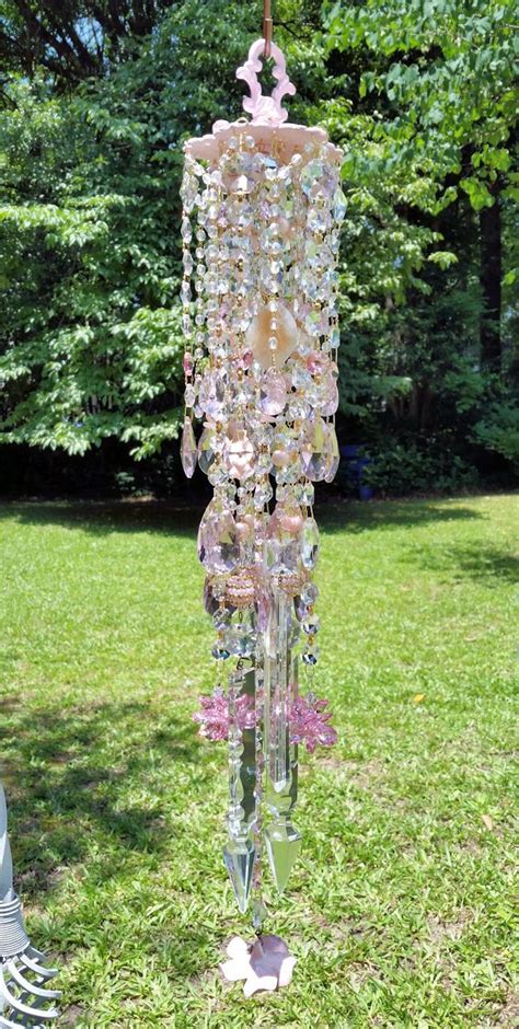 Sold Pink Antique Crystal Wind Chime Garden Rose Crystal Wind Etsy Crystal Wind Chimes Wind