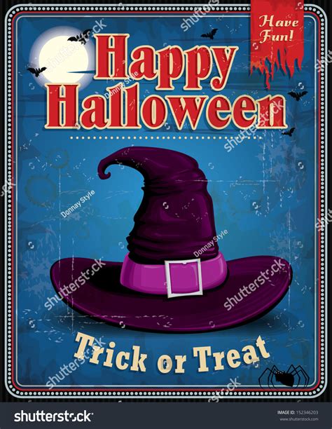 Vintage Halloween Witch Hat Poster Design Stock Vector (Royalty Free ...