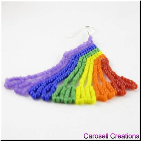 Rainbow Pride Beadwork Dangle Fringe Seed Bead Earrings Etsy