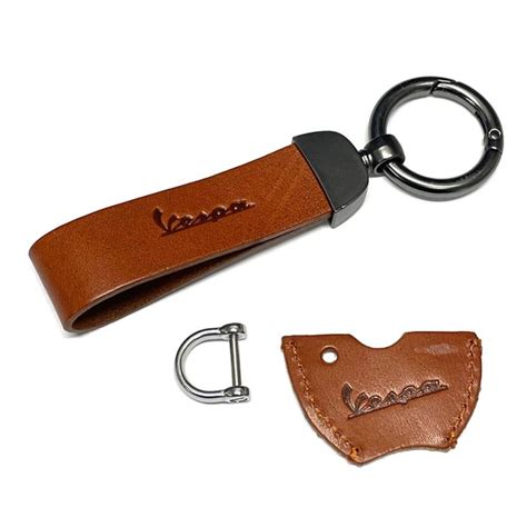 ScooterWest.com - BROWN LEATHER VESPA KEYCHAIN WITH KEY FOB SLEAVE