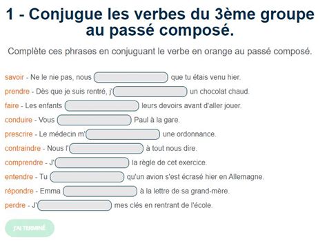 Conjugue Les Verbes Du 3ème Groupe Au Passé Composé Passé Composé Verbe Exercices Conjugaison