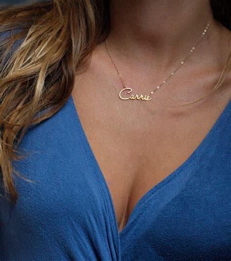 Gold Name Necklace Personalized Nameplate Necklace K Solid Etsy