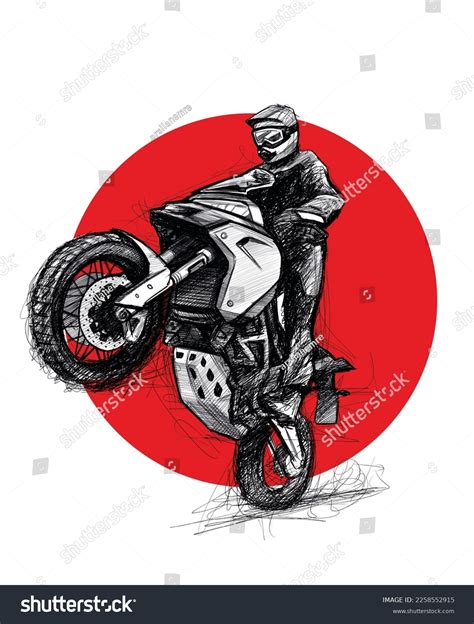 Enduro Motorcycle Wheelie Illustration Hand Drawn Stock Illustration