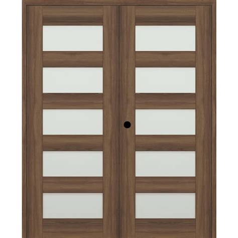 Belldinni Vona 07 07 36 In W X 80 In Right Active 5 Lite Frosted Glass Pecan Nut Wood