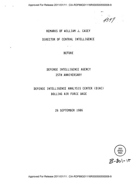 Remarks Of William J Casey Director Of Central Intelligence Before Defense Intelligence Agency